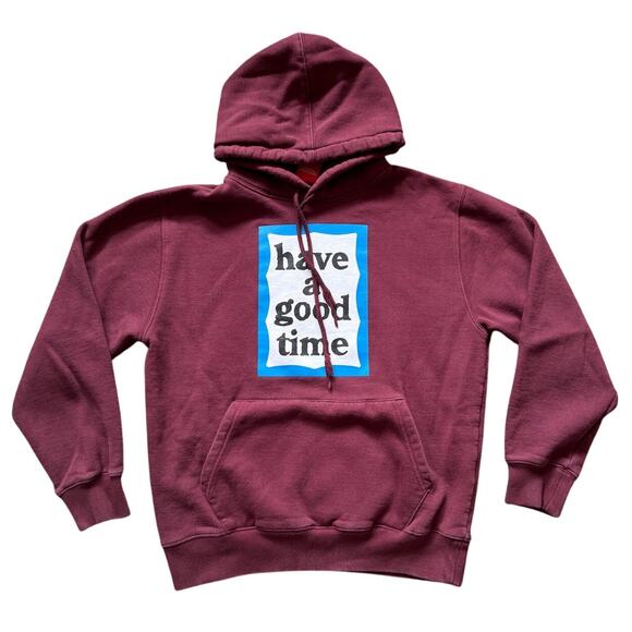 Have a Good Time Frame Logo Hoodie Sweatshirt Burgundy Pullover Loungewear - Picture 1 of 9